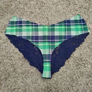 Aerie Plaid Green and Blue Lace Trim Panties